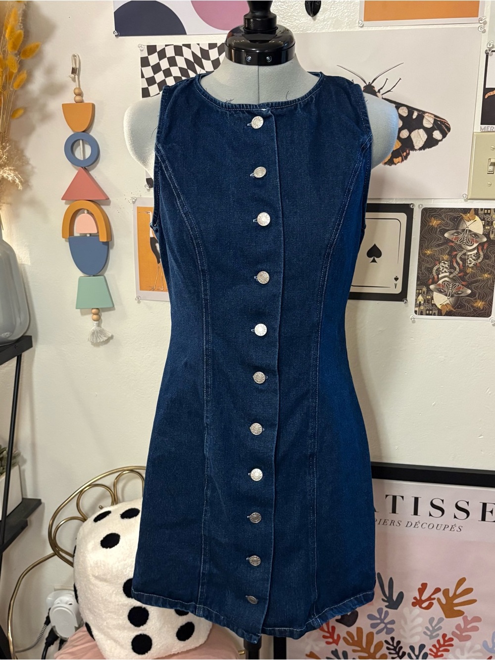 Forever 21 Dark Wash Denim Button Front Mini Dress β Size Medium